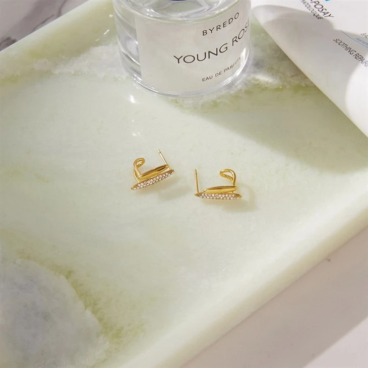 Dual Bar Pave CZ Huggie Earrings high quality