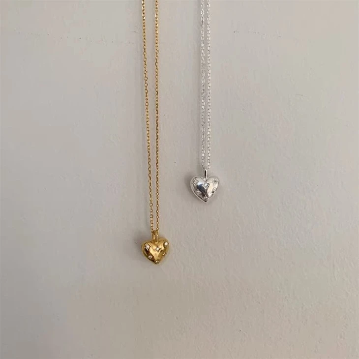 Puffed Pave Heart Necklace