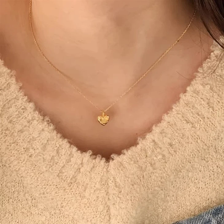 Puffed Pave Heart Necklace