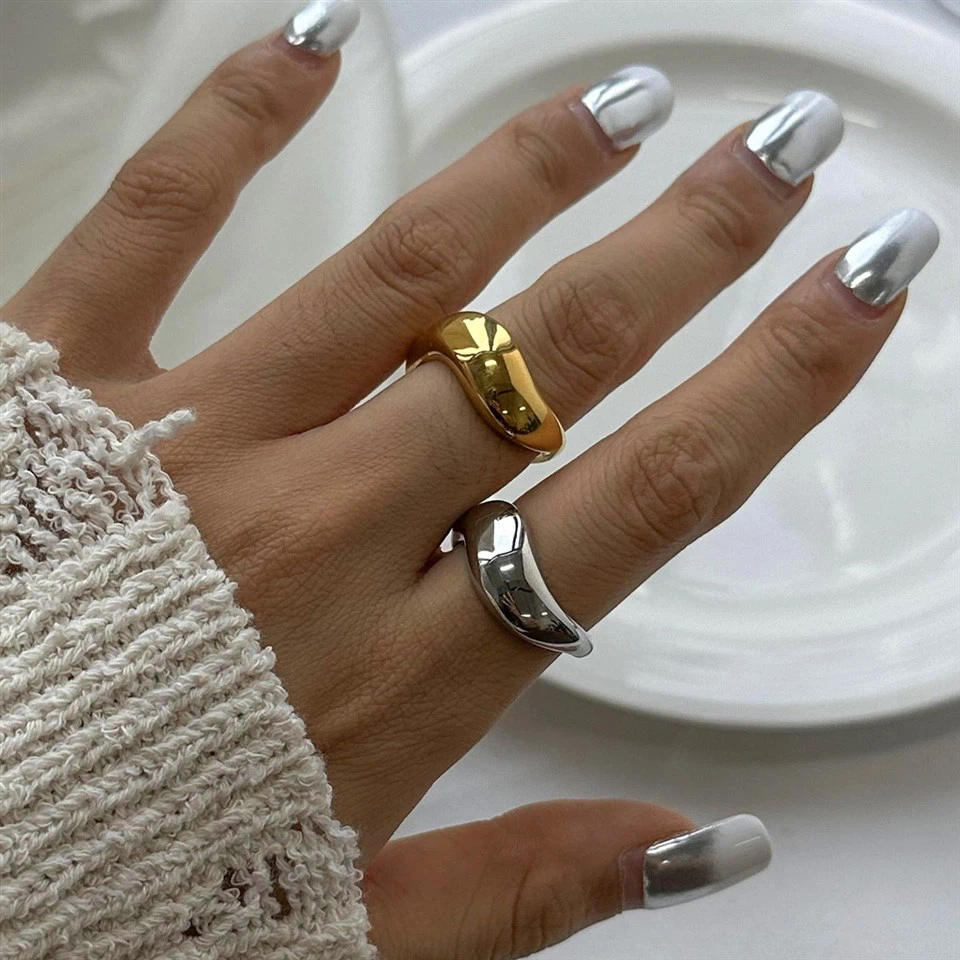 Stainless Steel Bold Wave Ring Gold Plated